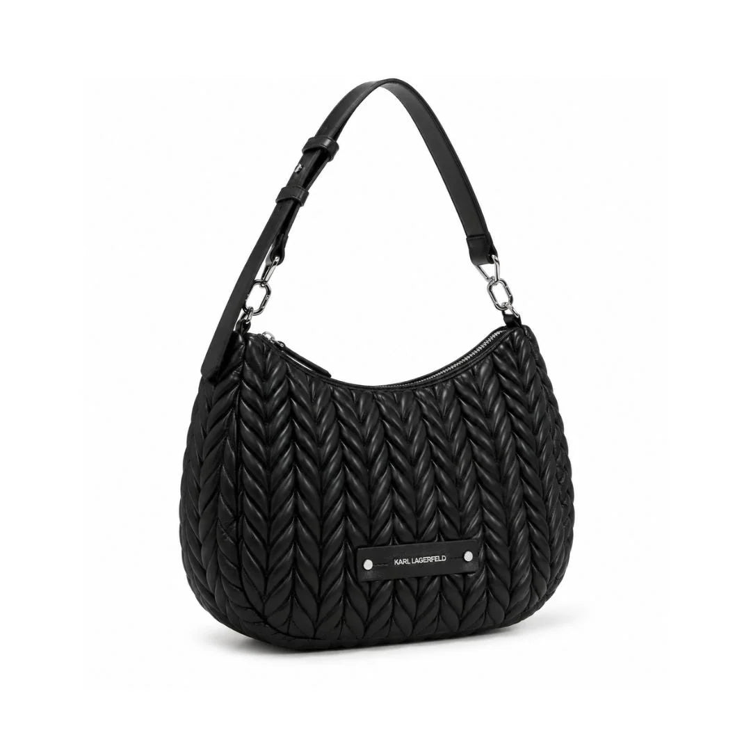 Karl Lagerfeld Paris K-Weave Quilted Shoulder Bag CAR-KB111 - Black