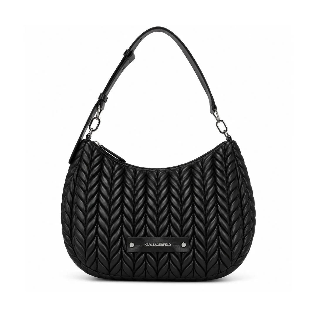 Karl Lagerfeld Paris K-Weave Quilted Shoulder Bag CAR-KB111 - Black