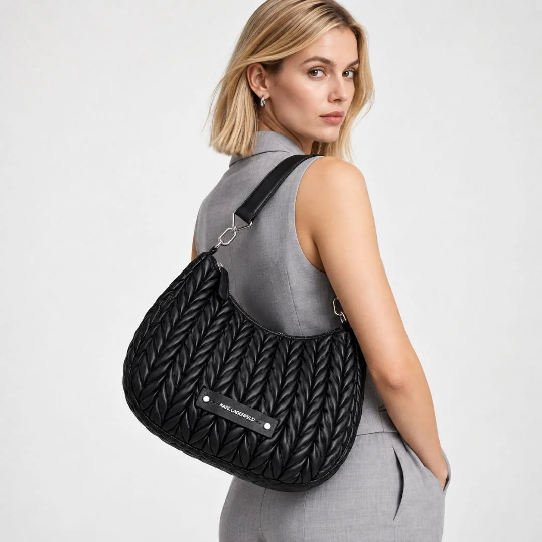 Karl Lagerfeld Paris K-Weave Quilted Shoulder Bag CAR-KB111 - Black