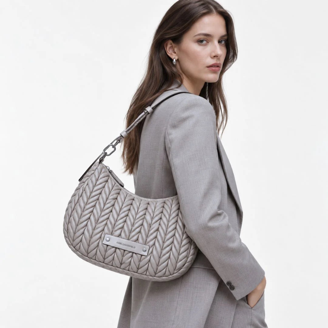 Karl Lagerfeld Paris K-Weave Quilted Shoulder Bag TUP-KB112 - Taupe