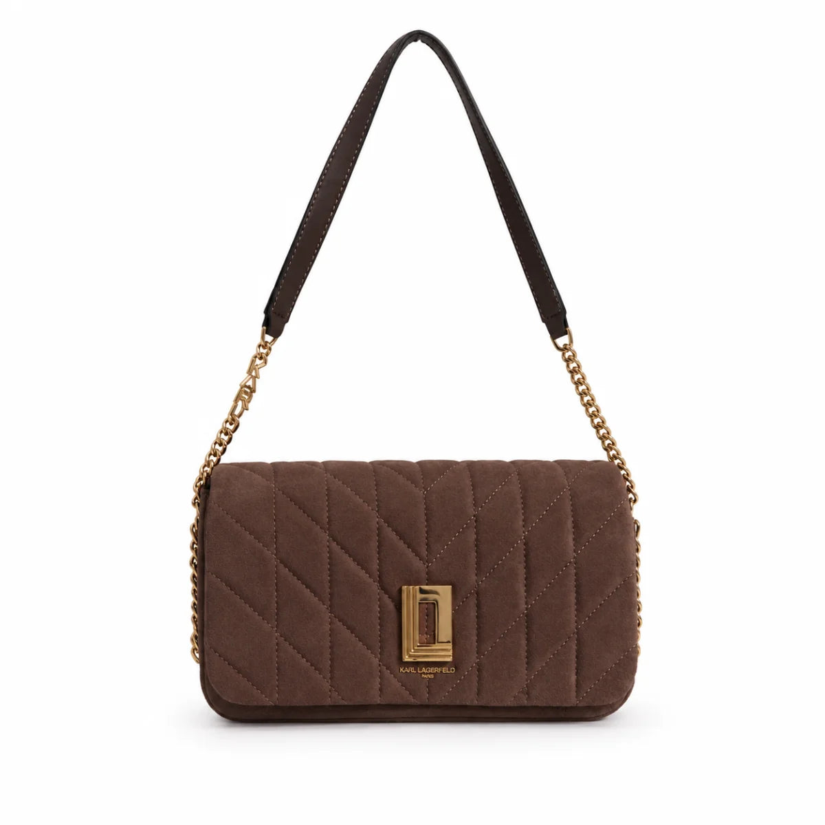 Karl Lagerfeld Paris Lafayette Medium Suede Shoulder Bag Women - OBR - Dark Brown