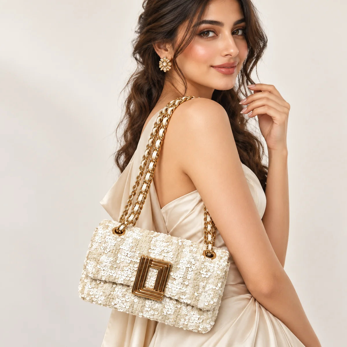 Karl Lagerfeld Paris Lafayette Mini Crossbody Tweed Bag Women - BGE - Beige