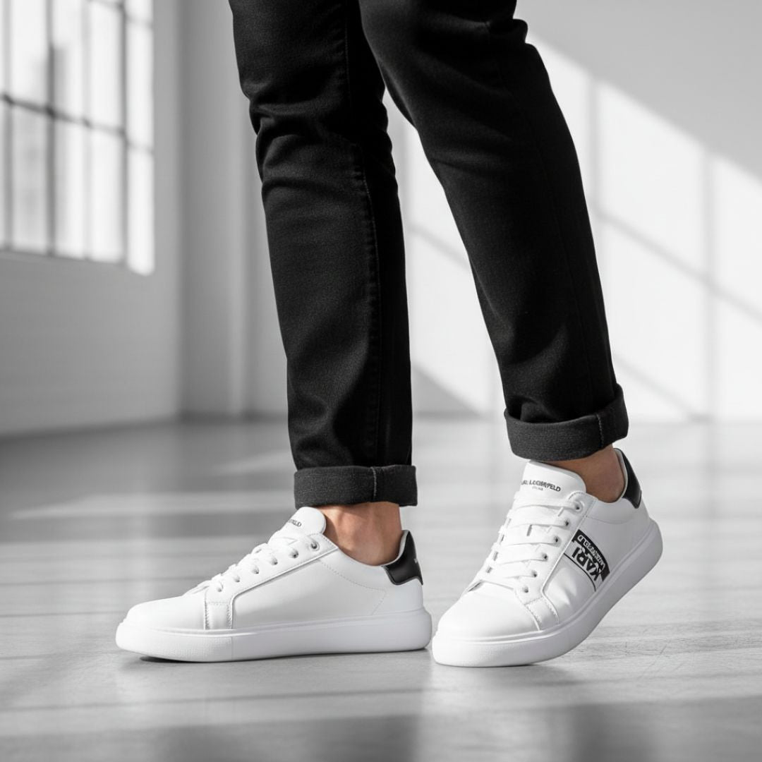 KARL LAGERFELD PARIS Logo Leather Low-Top Sneakers Men - WHT