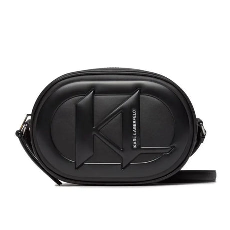 Karl Lagerfeld Paris Logo Plaque Oval Crossbody Bag 235W3058-BLK - Black