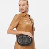 Karl Lagerfeld Paris Logo Plaque Oval Crossbody Bag 235W3058-BLK - Black