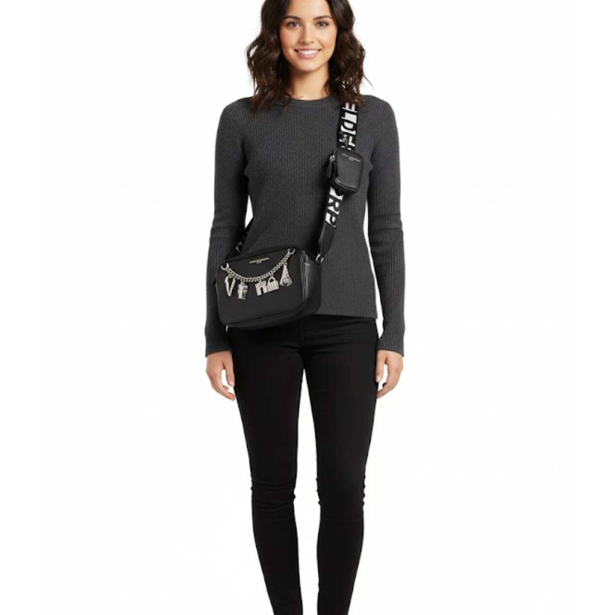 Karl Lagerfeld Paris Maybelle Logo Camera Crossbody Bag Women - BLK - Black