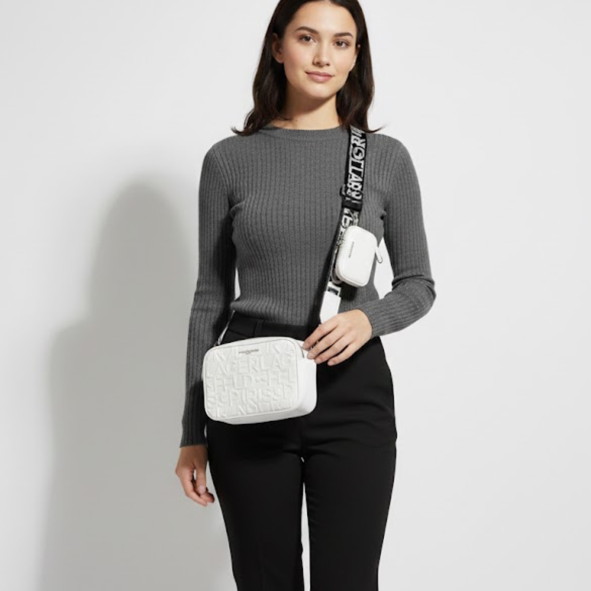 Karl Lagerfeld Paris Maybelle Logo Camera Crossbody Bag Women - WHT - White