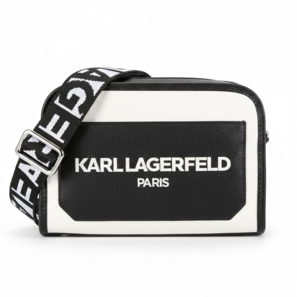 Karl Lagerfeld Paris Maybelle Logo Camera Crossbody Bag Women - WHTBLK - Black-White