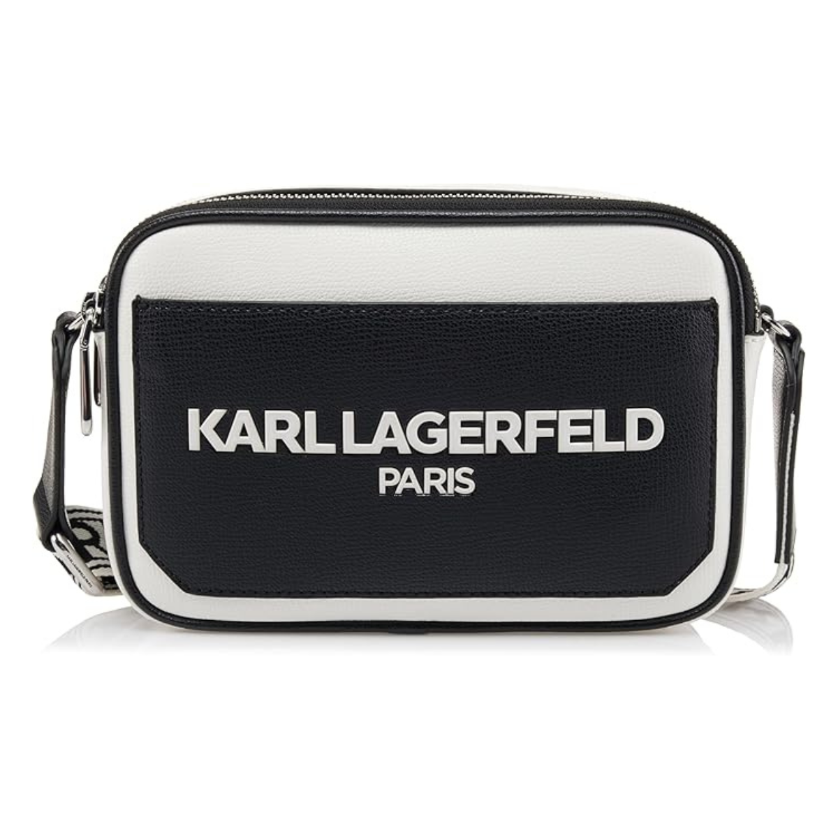 Karl Lagerfeld Paris Maybelle Logo Camera Crossbody Bag Women - WHTBLK - Black-White