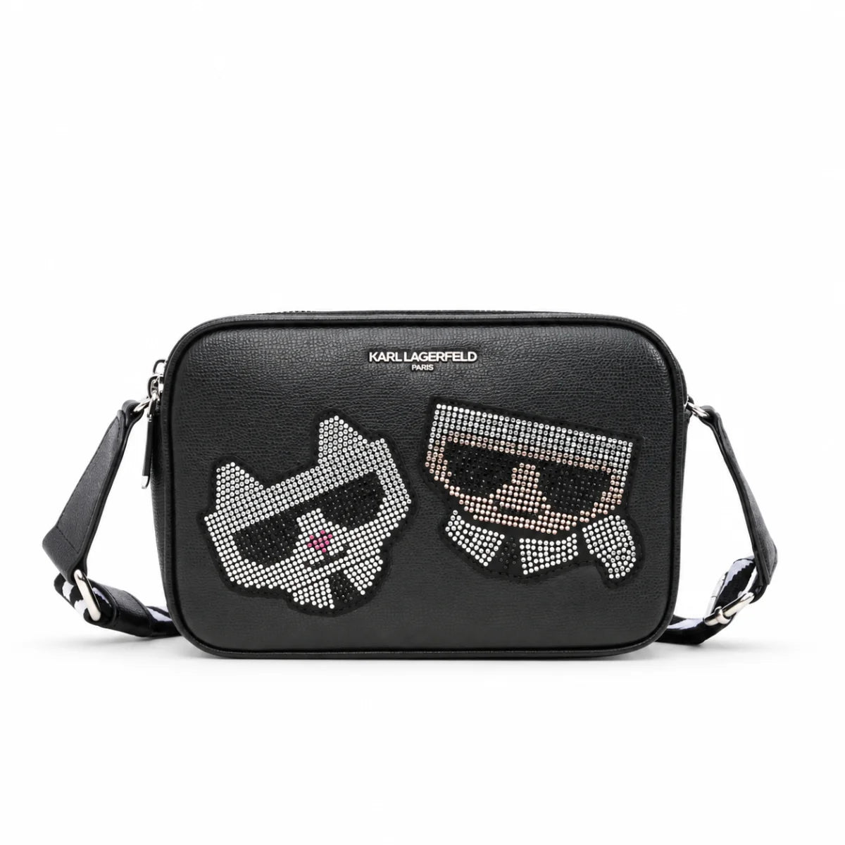 Karl Lagerfeld Paris Maybelle Rhinestone Duo Camera Crossbody Bag - BLK - Black