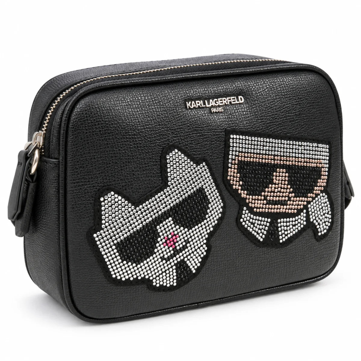 Karl Lagerfeld Paris Maybelle Rhinestone Duo Camera Crossbody Bag - BLK - Black