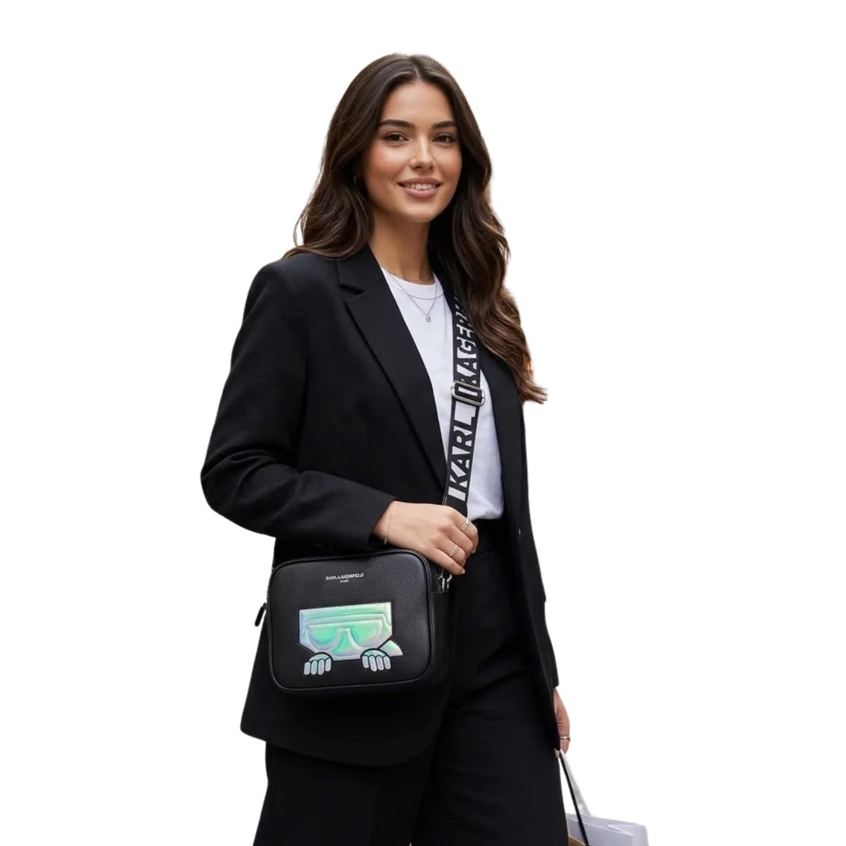 Karl Lagerfeld Paris Maybelle Satchel Handbag Crossbody - BLK - Black