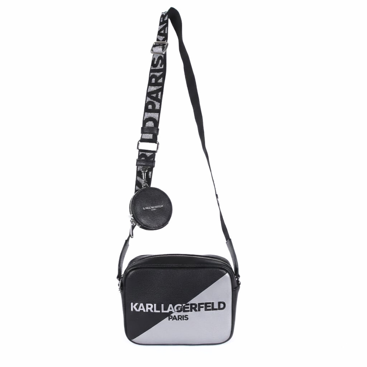 Karl Lagerfeld Paris Maybelle Satchel Handbag Crossbody - BLKSLV - Black-Silver