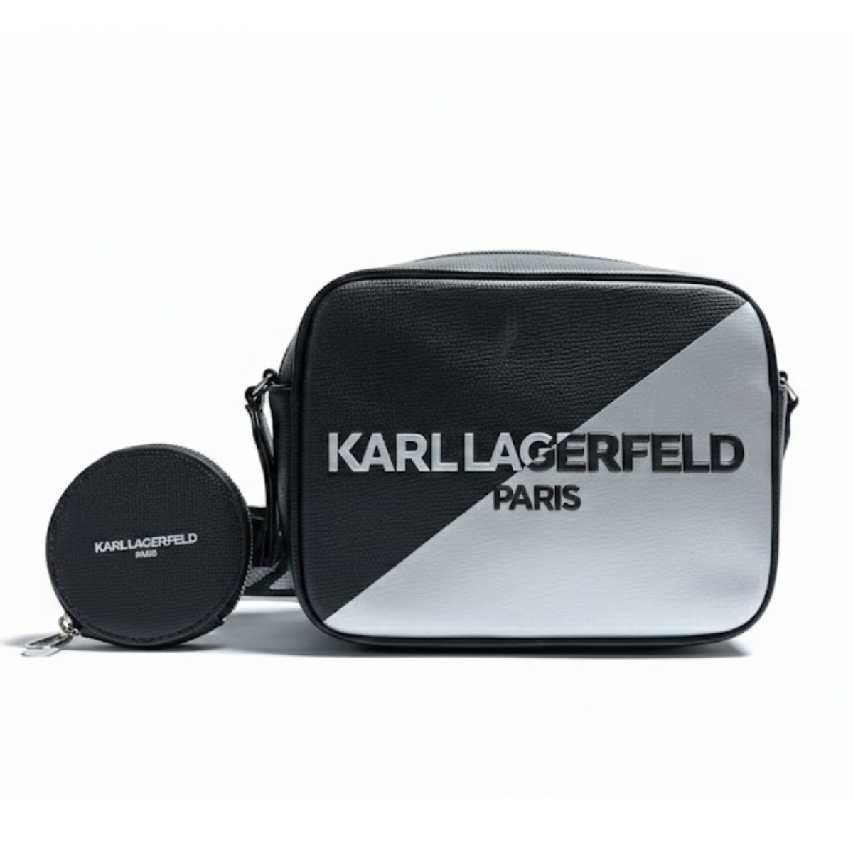 Karl Lagerfeld Paris Maybelle Satchel Handbag Crossbody - BLKSLV - Black-Silver