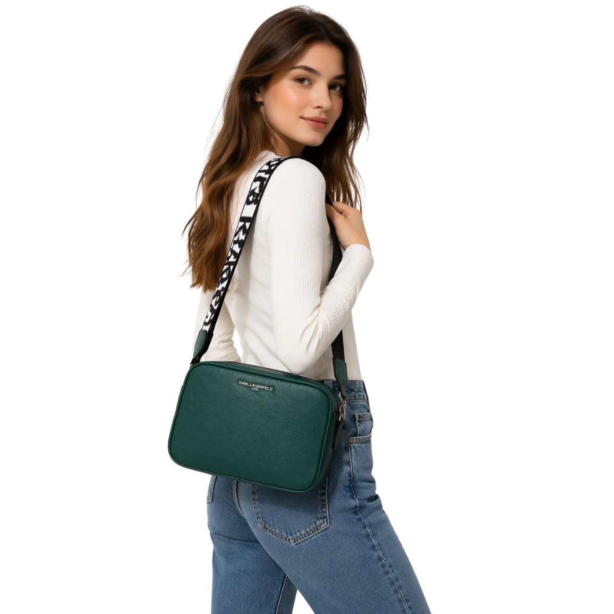 Karl Lagerfeld Paris Maybelle Satchel Handbag Crossbody - DRKGRN - Dark Green