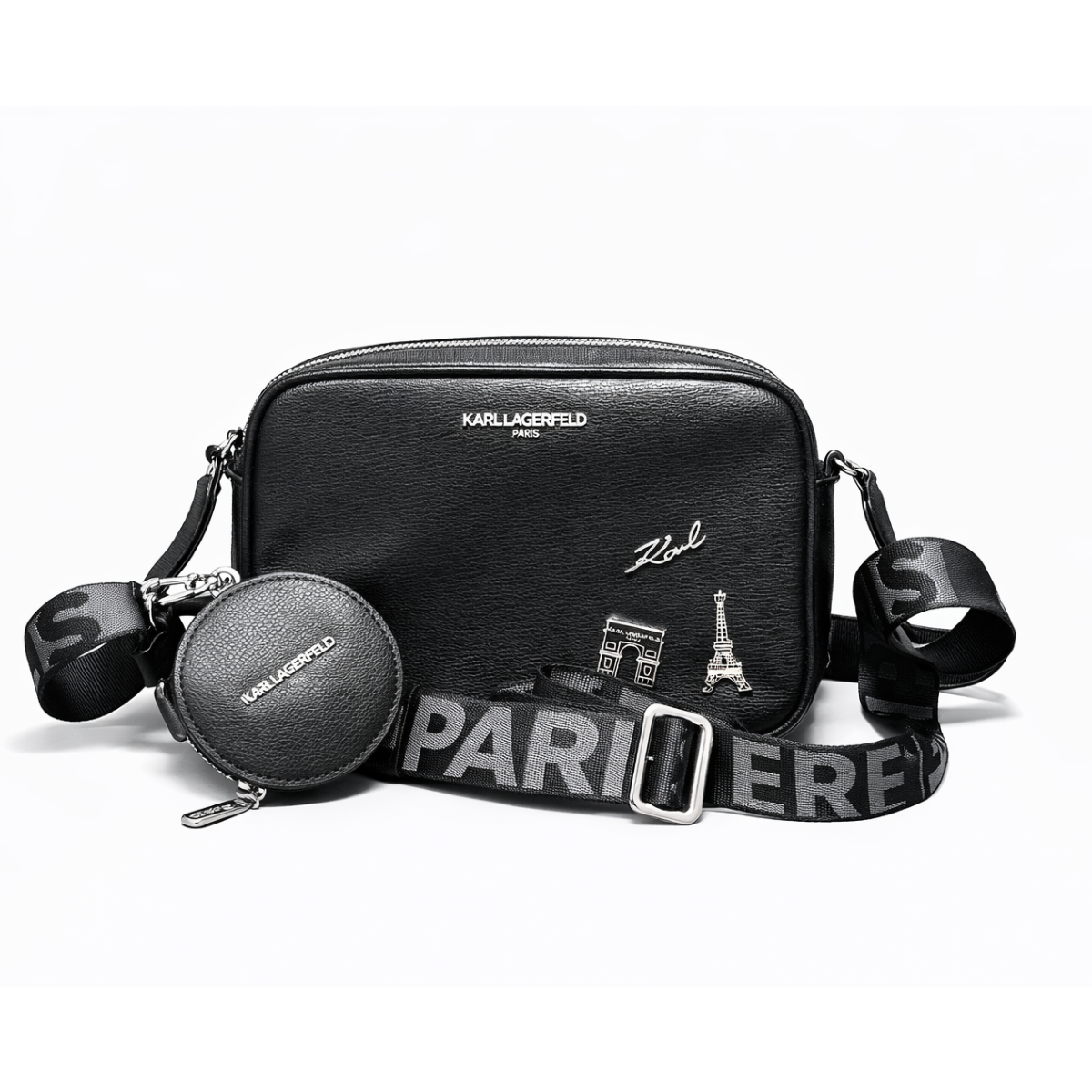 Karl Lagerfeld Paris MAYBELLE SATCHEL PURSE Crossbody - BLK - Black