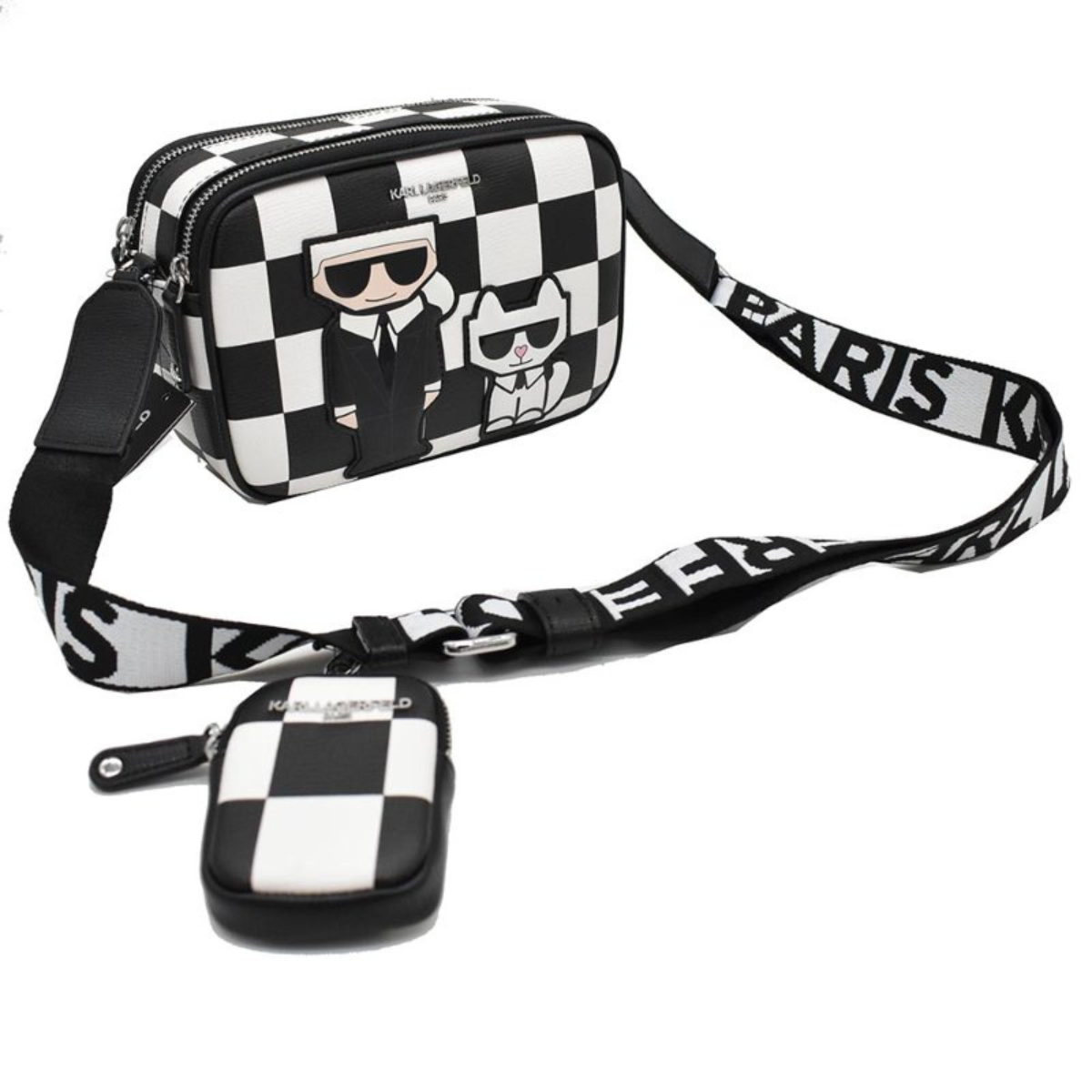 Karl Lagerfeld Paris MAYBELLE SATCHEL PURSE Crossbody - BLKWHT - Black-White
