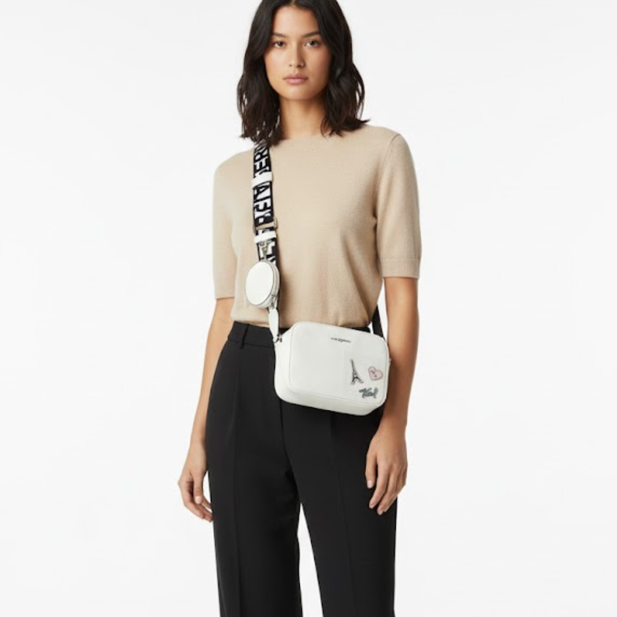 Karl Lagerfeld Paris MAYBELLE SATCHEL PURSE Crossbody - CRM - Cream