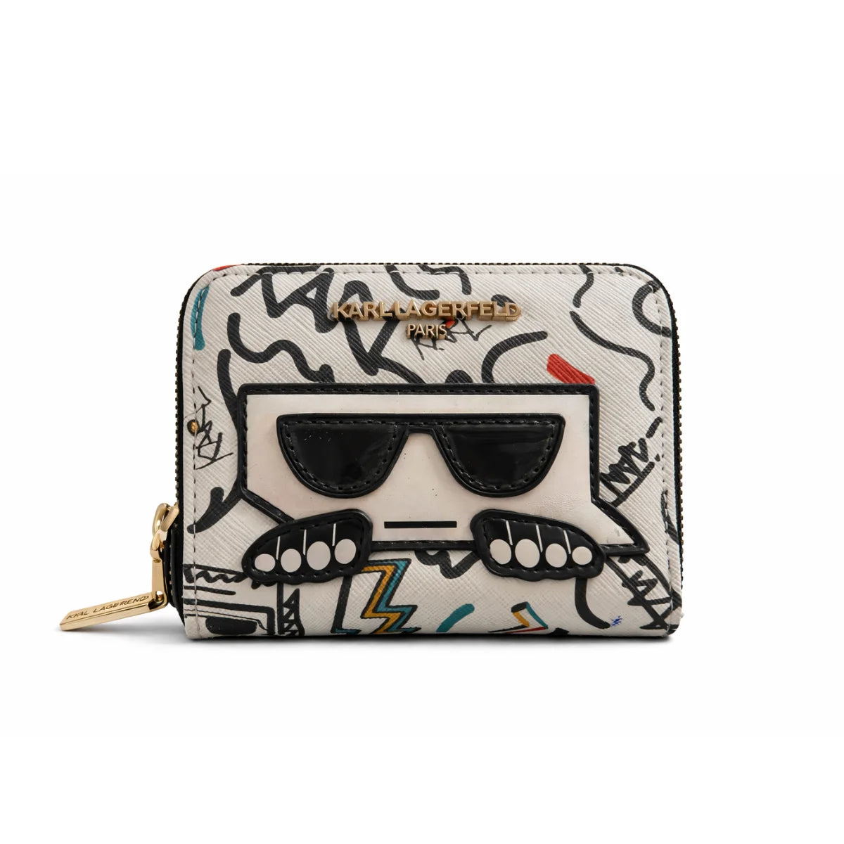 Karl Lagerfeld Paris MAYBELLE SLG Card Holder Small Zip Around Wallet Women - WHTBLK - Multi