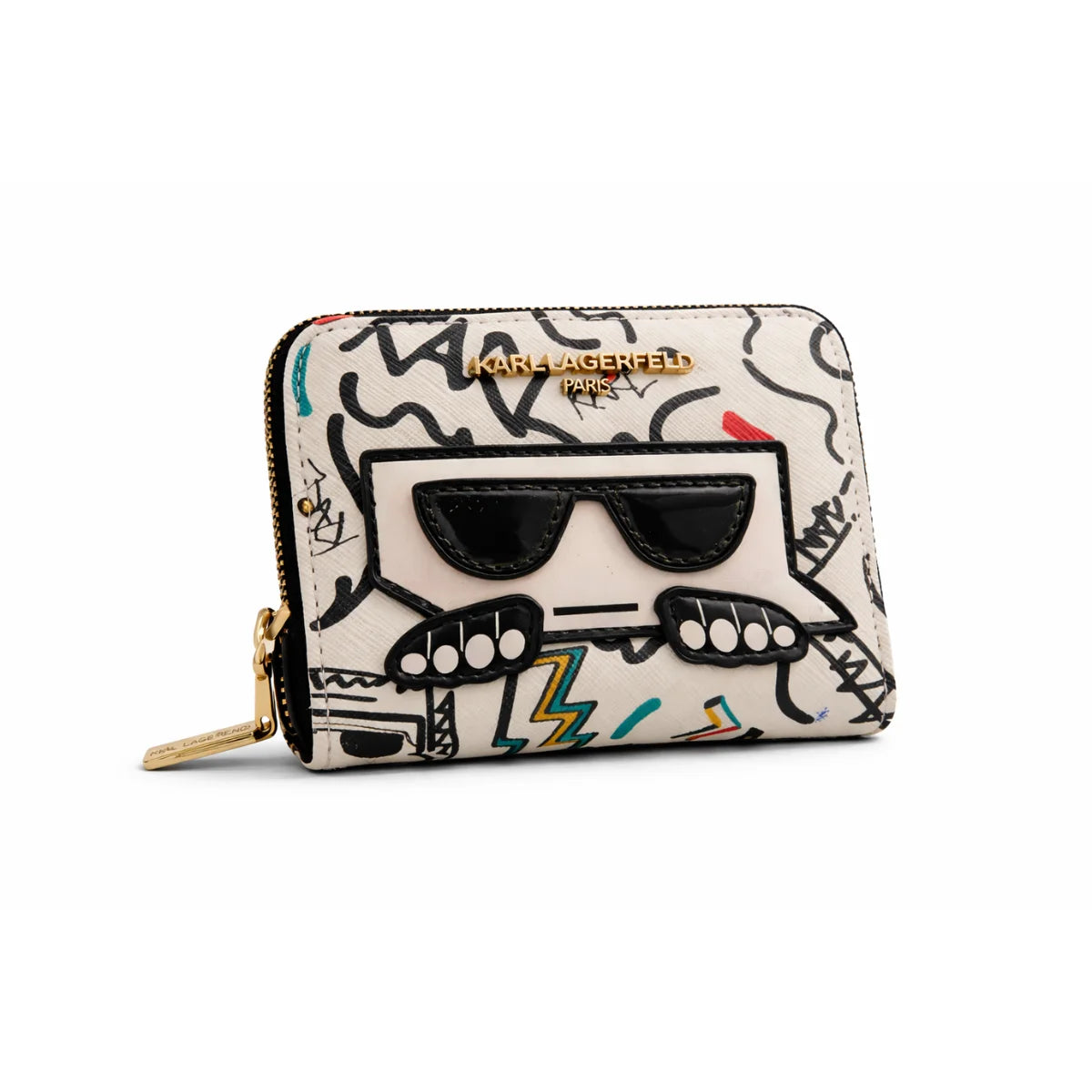 Karl Lagerfeld Paris MAYBELLE SLG Card Holder Small Zip Around Wallet Women - WHTBLK - Multi