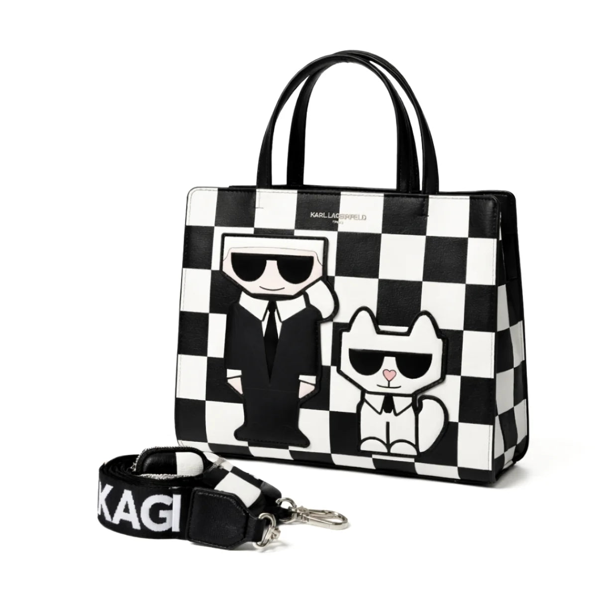 Karl Lagerfeld Paris Maybelle2 Satchel Handbag - BLKWHT - Black-White