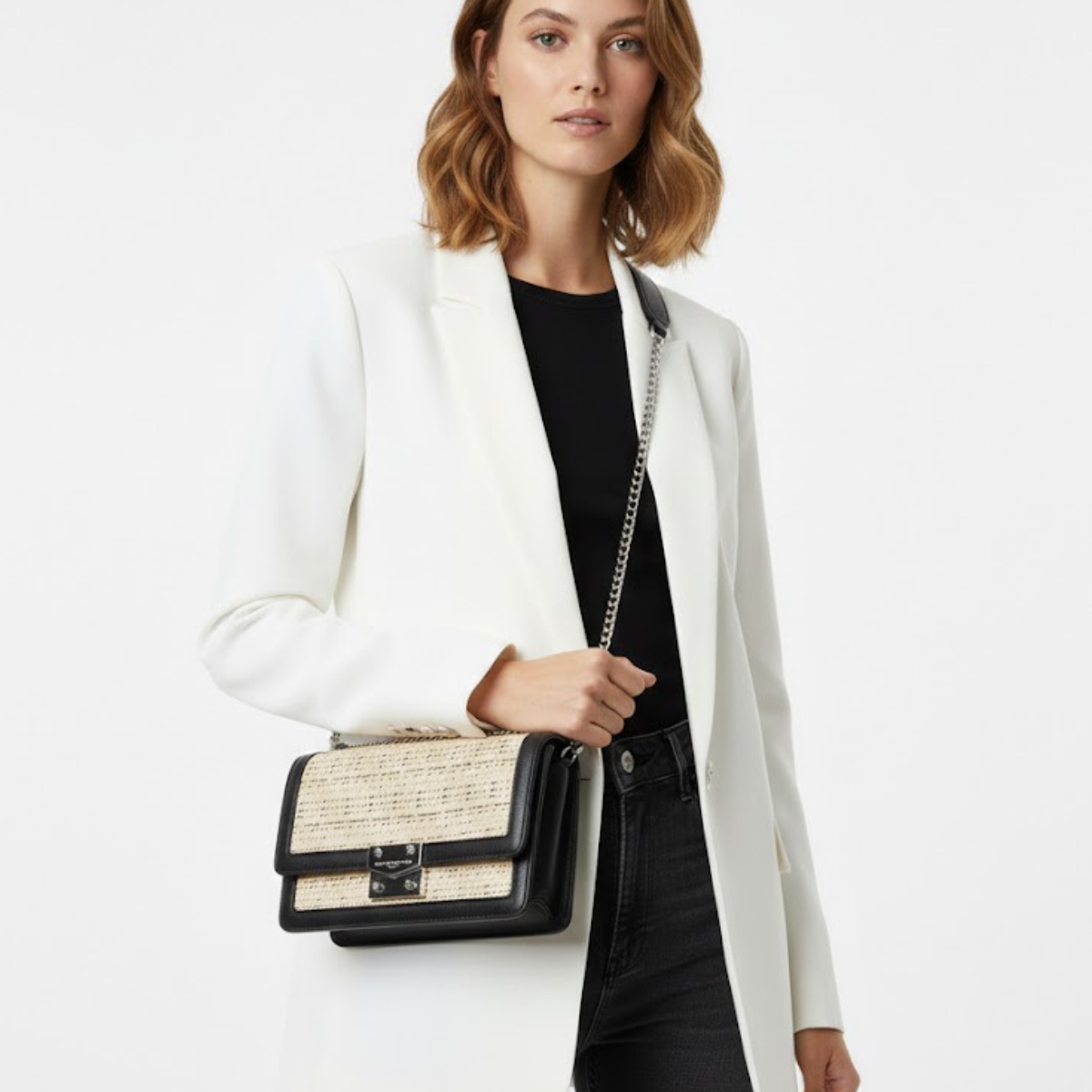 Karl Lagerfeld Paris metal strap and printed logo Shoulder Bag Women - BEG - Beige