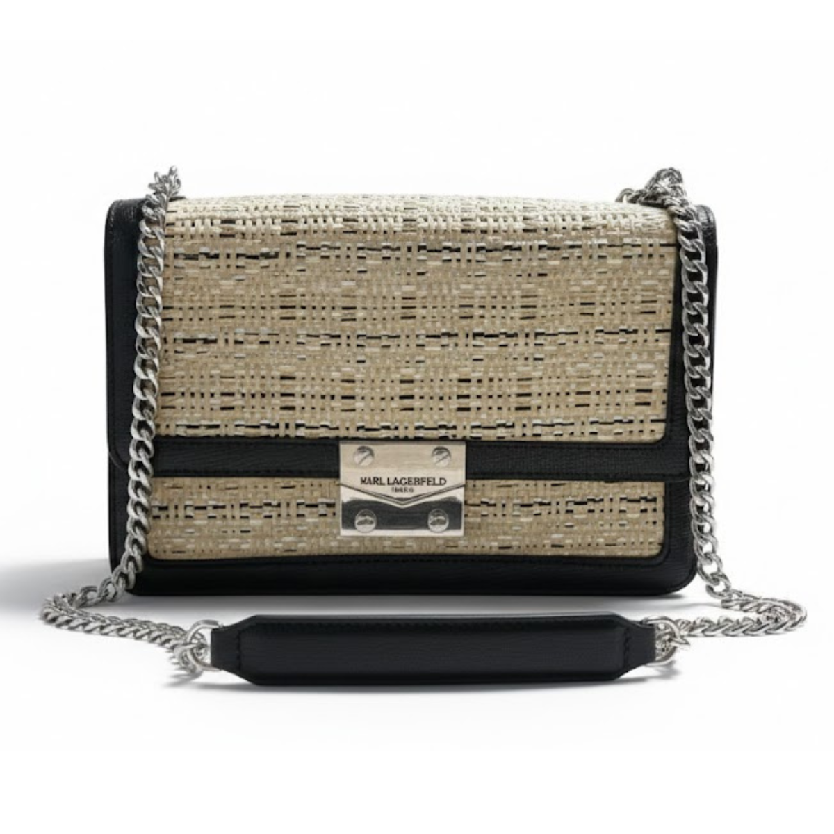 Karl Lagerfeld Paris metal strap and printed logo Shoulder Bag Women - BEG - Beige