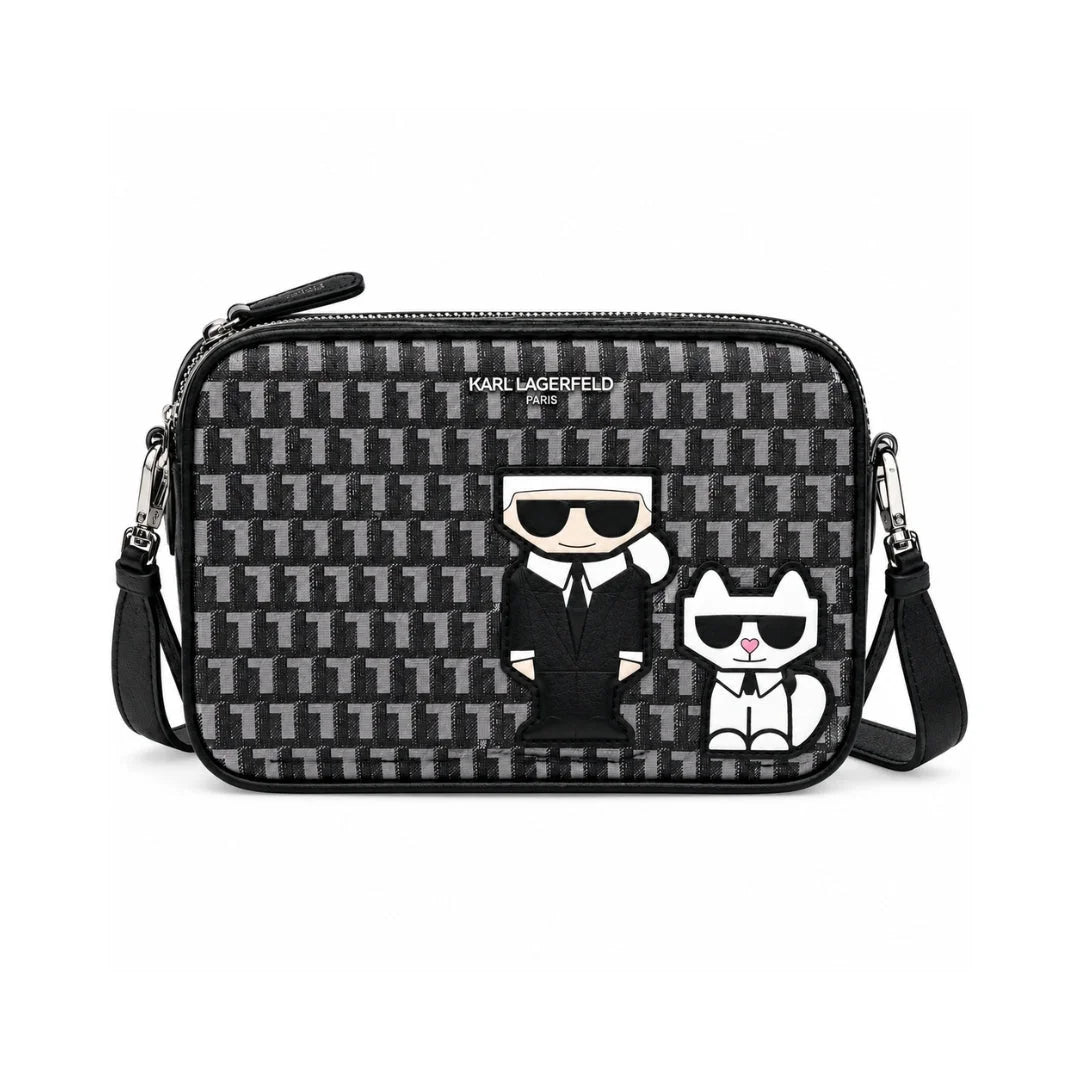 Karl Lagerfeld Paris Monogram Camera Crossbody Bag – BLKGRY - Black
