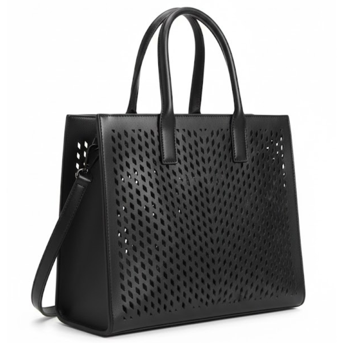 Karl Lagerfeld Paris Nouveau Medium Perforated Tote Crossbody - BLK - Black