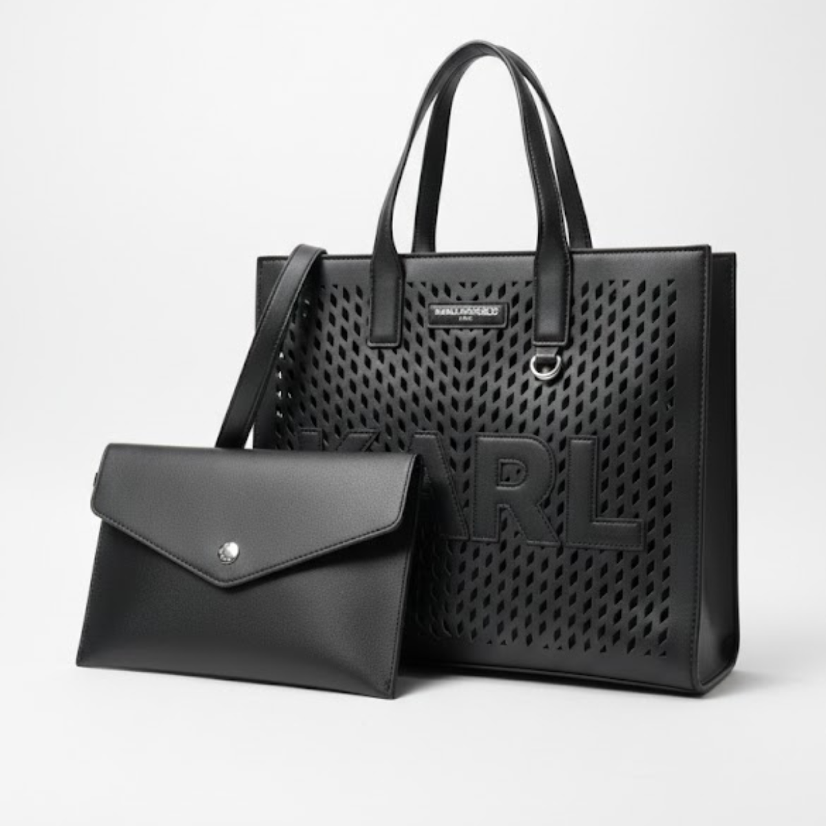 Karl Lagerfeld Paris Nouveau Medium Perforated Tote Crossbody - BLK - Black