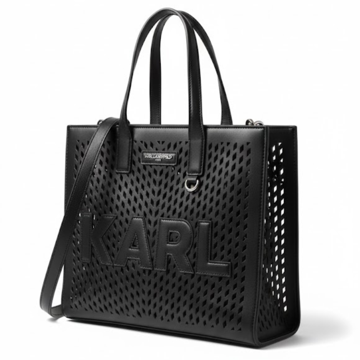Karl Lagerfeld Paris Nouveau Medium Perforated Tote Crossbody - BLK - Black