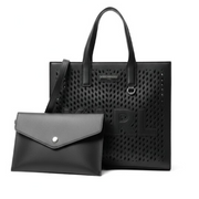 Karl Lagerfeld Paris Nouveau Medium Perforated Tote Crossbody - BLK - Black