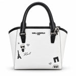 Karl Lagerfeld Paris Nouveau Small Satchel Tote Eiffel Tower Heart Pouch NWT - White-Black