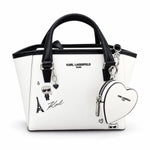 Karl Lagerfeld Paris Nouveau Small Satchel Tote Eiffel Tower Heart Pouch NWT - White-Black