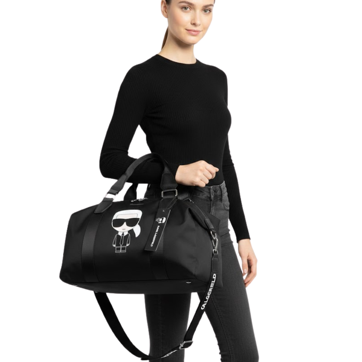 Karl Lagerfeld Paris Nylon Duffle Shopper Bag - BLK - Black
