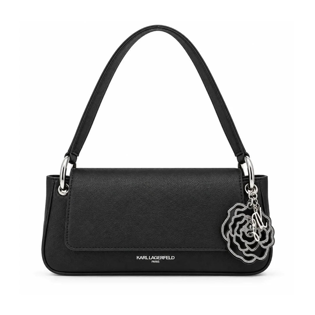 Karl Lagerfeld Paris Rose Charm Shoulder Bag - BLK - Black
