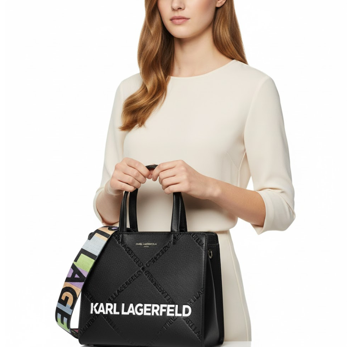 Karl Lagerfeld Paris Satchel With Logo Handbag - BLK - Black