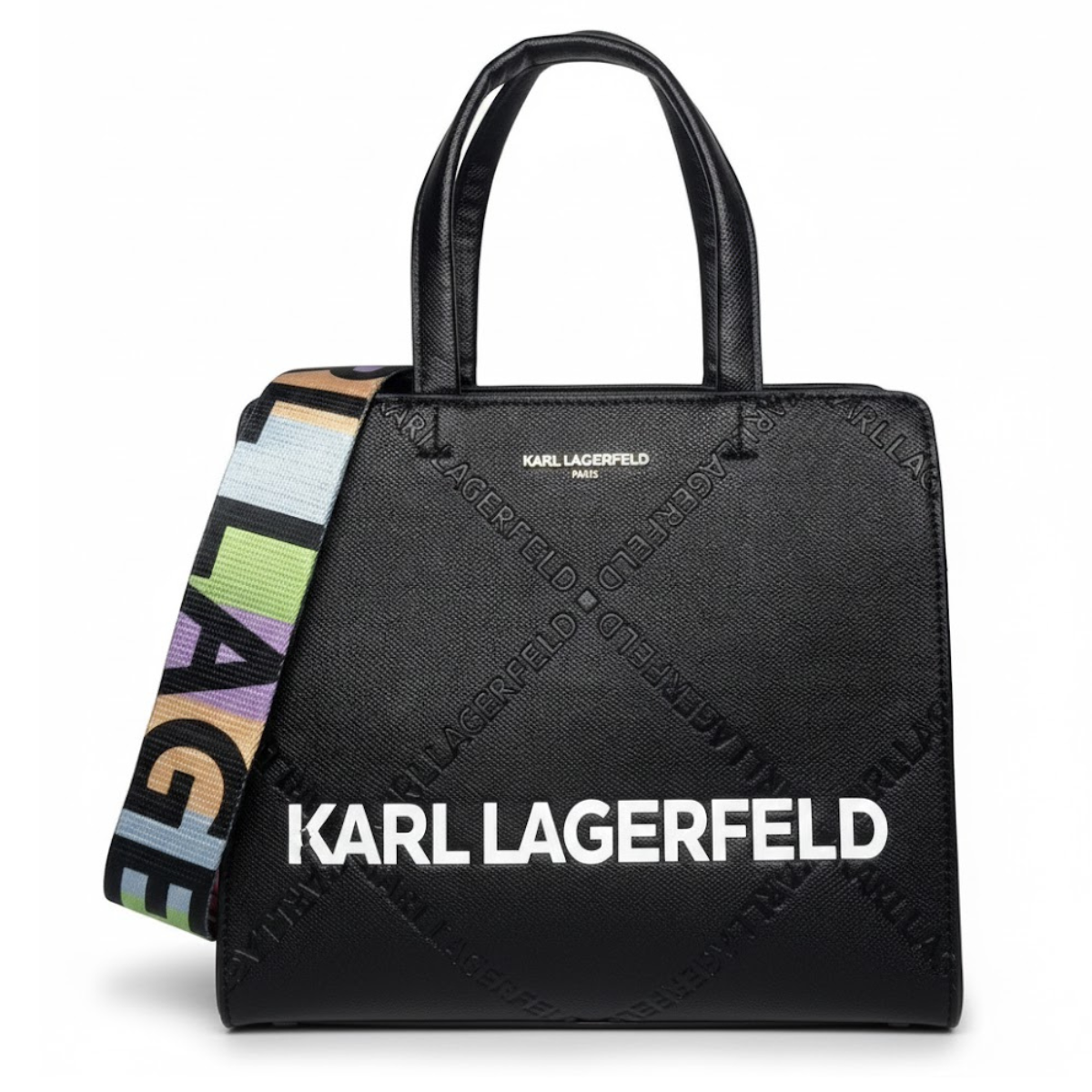 Karl Lagerfeld Paris Satchel With Logo Handbag - BLK - Black