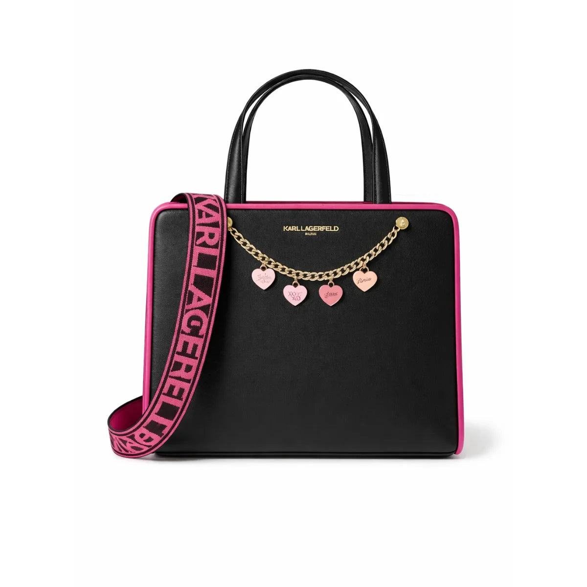 Karl Lagerfeld Paris Satchel With Logo Handbag - BLKPNK - Black-Pink