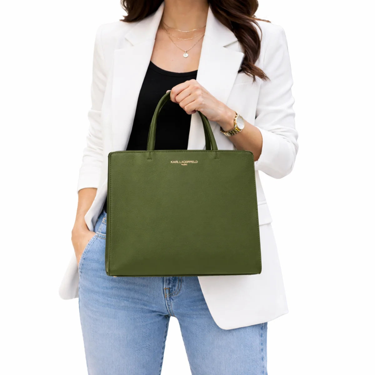 Karl Lagerfeld Paris Satchel With Logo Handbag - OLV - Olive