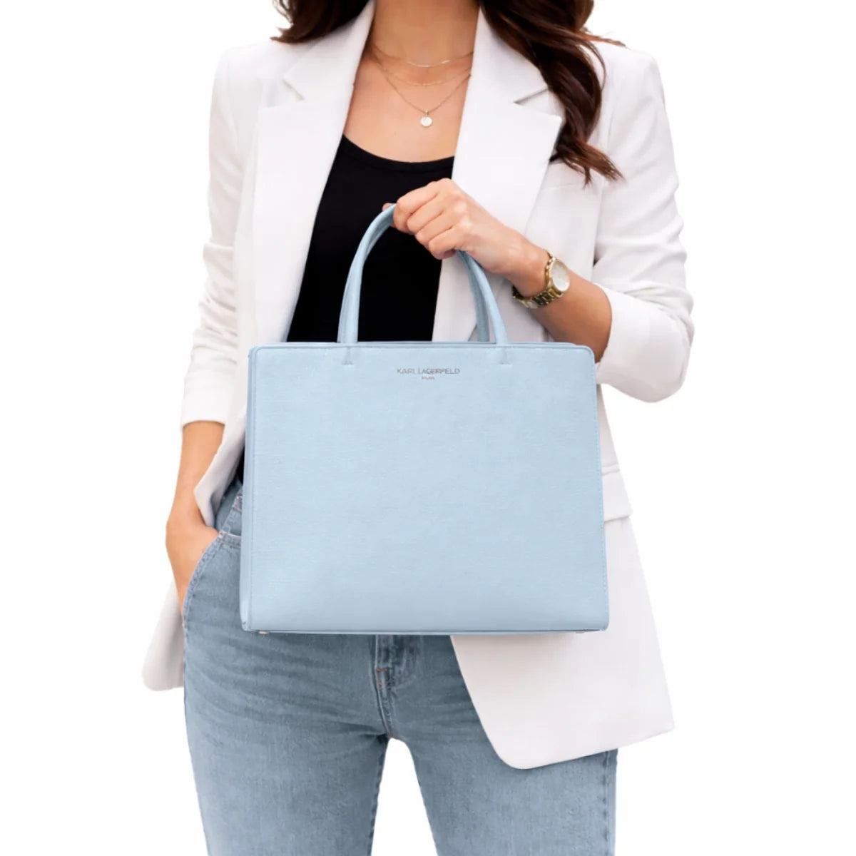 Karl Lagerfeld Paris Satchel With Logo Handbag - SKY - SKY