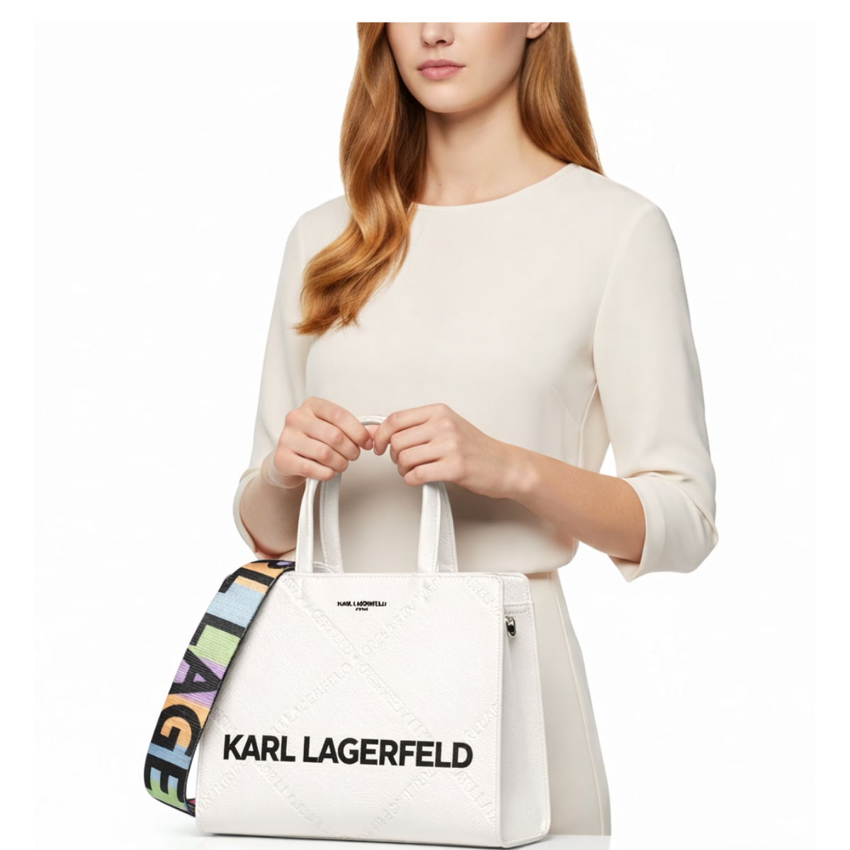 Karl Lagerfeld Paris Satchel With Logo Handbag - WHT - White