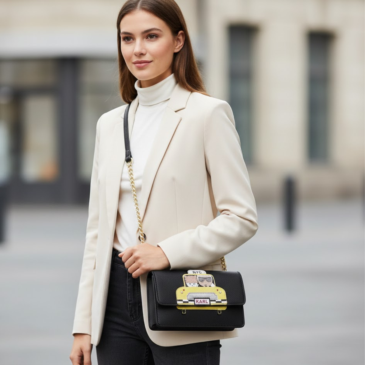 Karl Lagerfeld Paris Scratch-Resistant Chain Shoulder Bag Women - BLK - Black