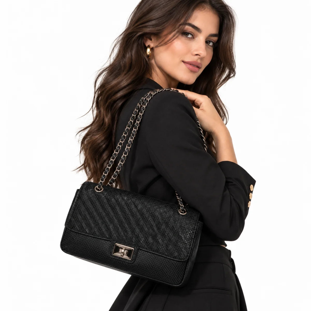 Karl Lagerfeld Paris Shoulder Crossbody Handbag Bag -BLK - Black