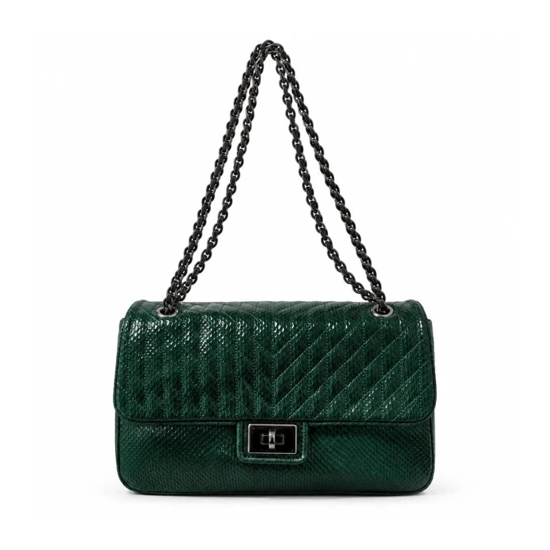Karl Lagerfeld Paris Snake-Print Chain Shoulder Bag - GRN - Dark Green