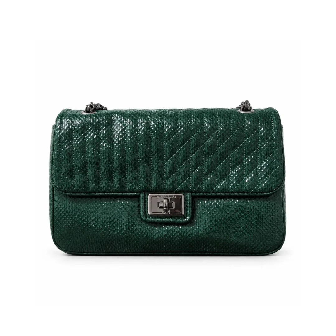 Karl Lagerfeld Paris Snake-Print Chain Shoulder Bag - GRN - Dark Green