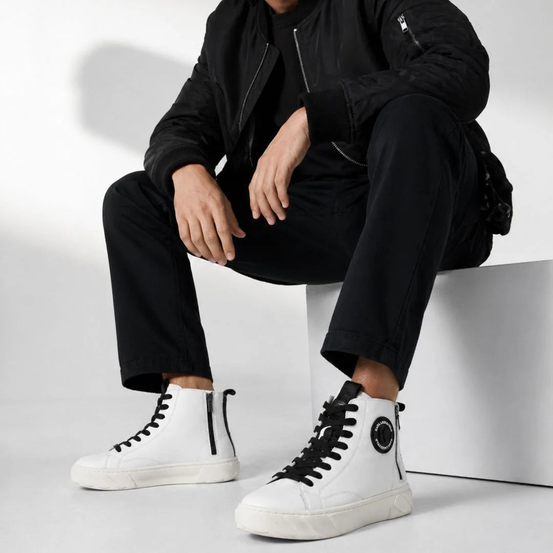 KARL LAGERFELD PARIS Zipper Logo High-Top Sneakers Men - WHT