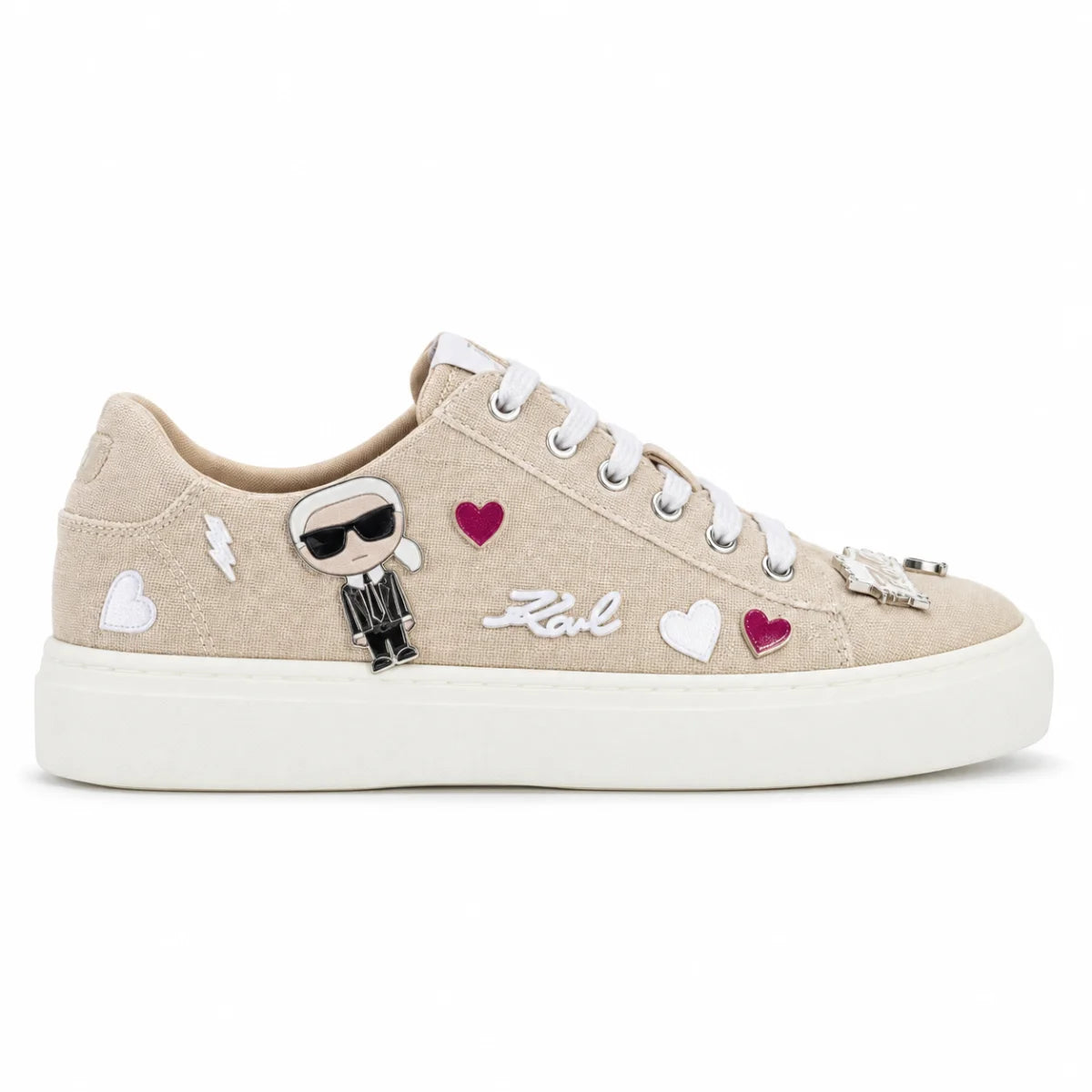 KARL LAGERFELD PARISCate Pins Medium Width Canvas Sneakers Women - BEG - Beige / 35