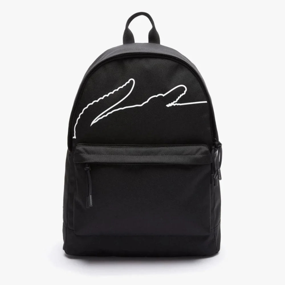 Lacoste Neocroc Oversized Crocodile Print Canvas Backpack - BLK Black Bags