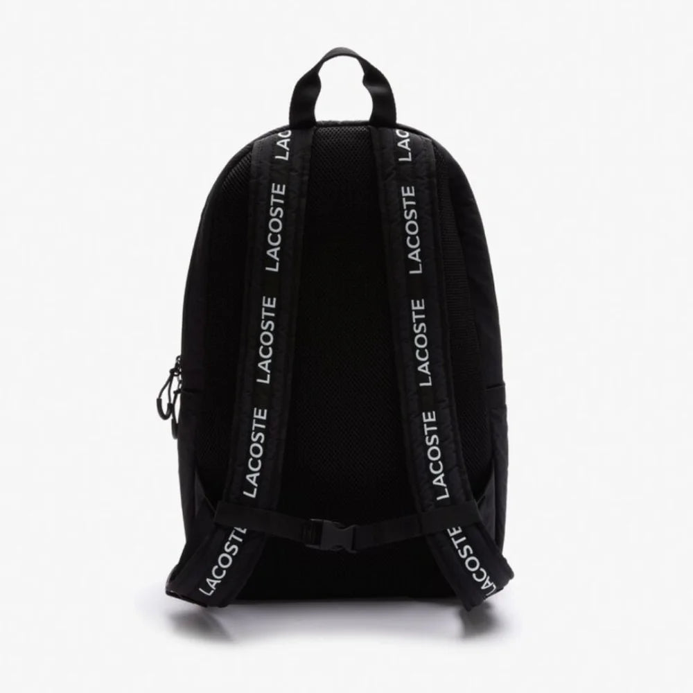 Lacoste UNISEX BRANDED BAND & STRAPS NYLON BACKPACK - BLK - Black